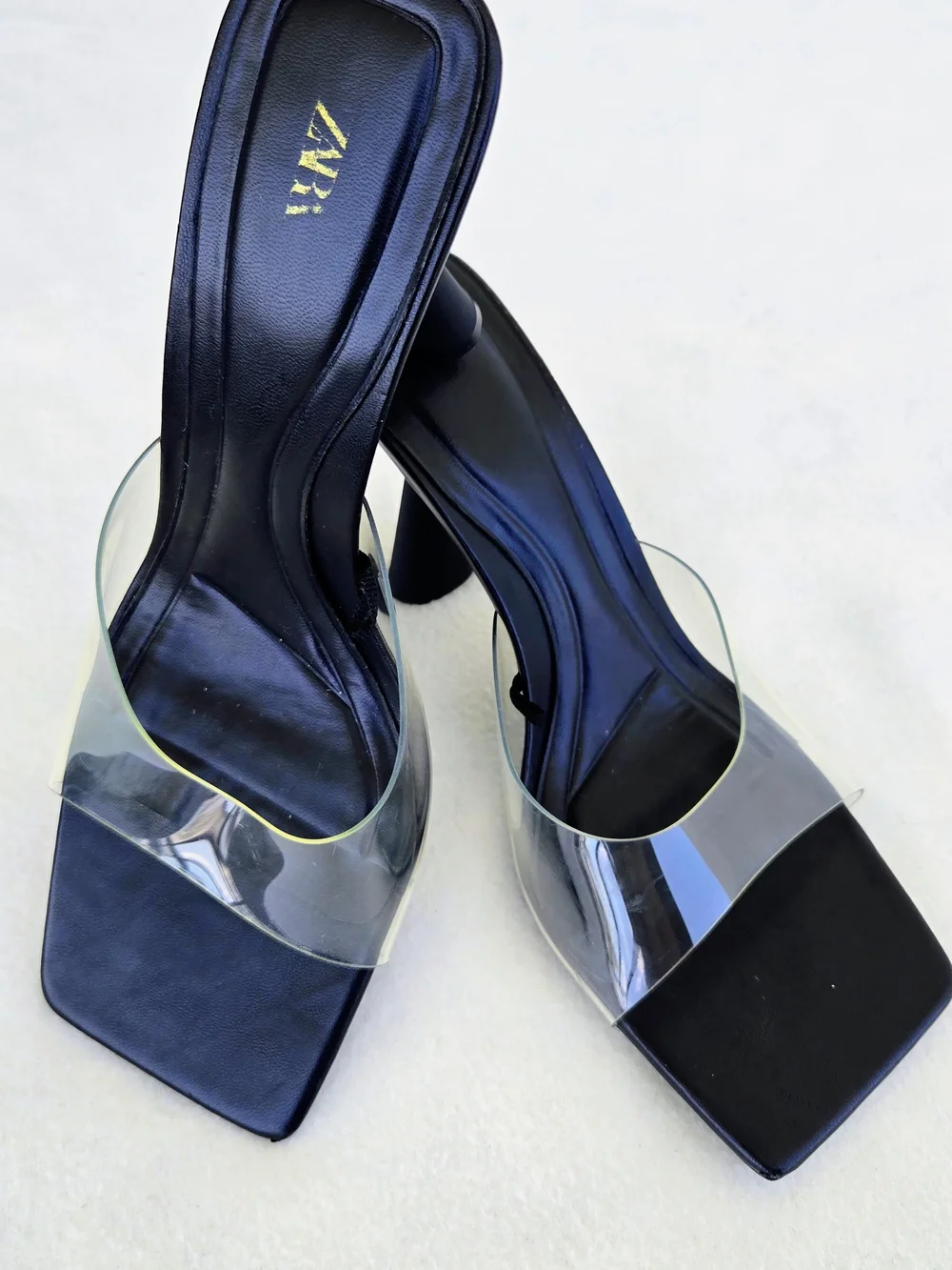 Zara Clear Strap Square Toe Heeled Mules – Size 38 (US 7.5/8)